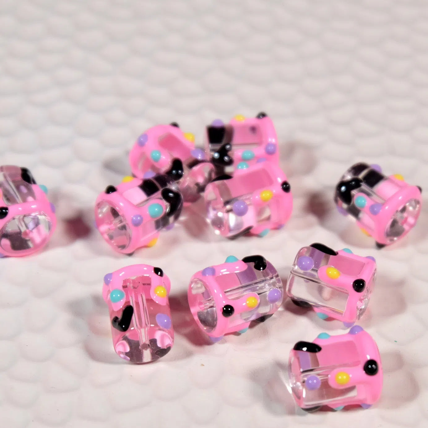 Painted Heart Pattern Cylindrical Glass Beads 11x13mm Hand Painted 10pcs 6