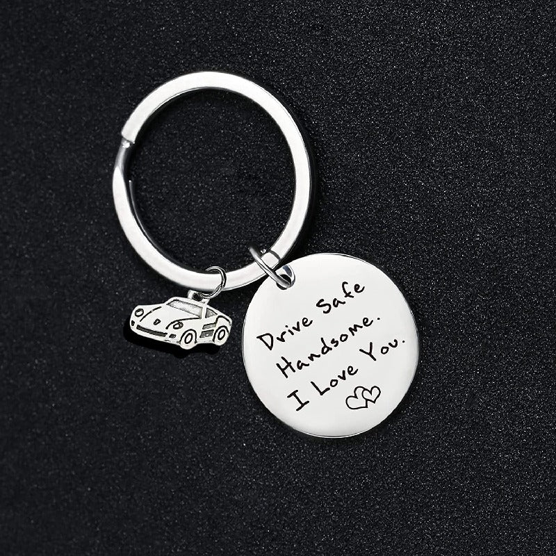 Stainless Steel Driving Safety Keychain Car Charm Engraved Drive Safe