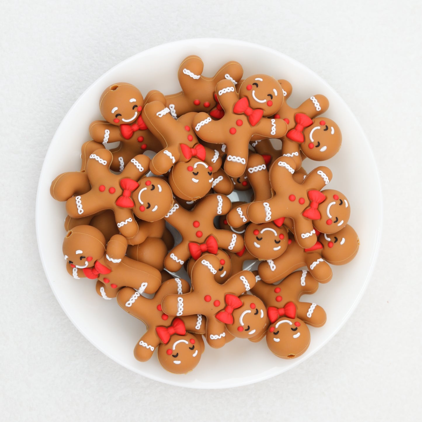 3D Gingerbread Man Red Bow Tie Silicone Focal Beads 20pcs 2