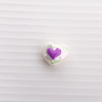Hand Drawn Acrylic Heart Beads 19.4x17mm Pastel Faceted 5pcs 11