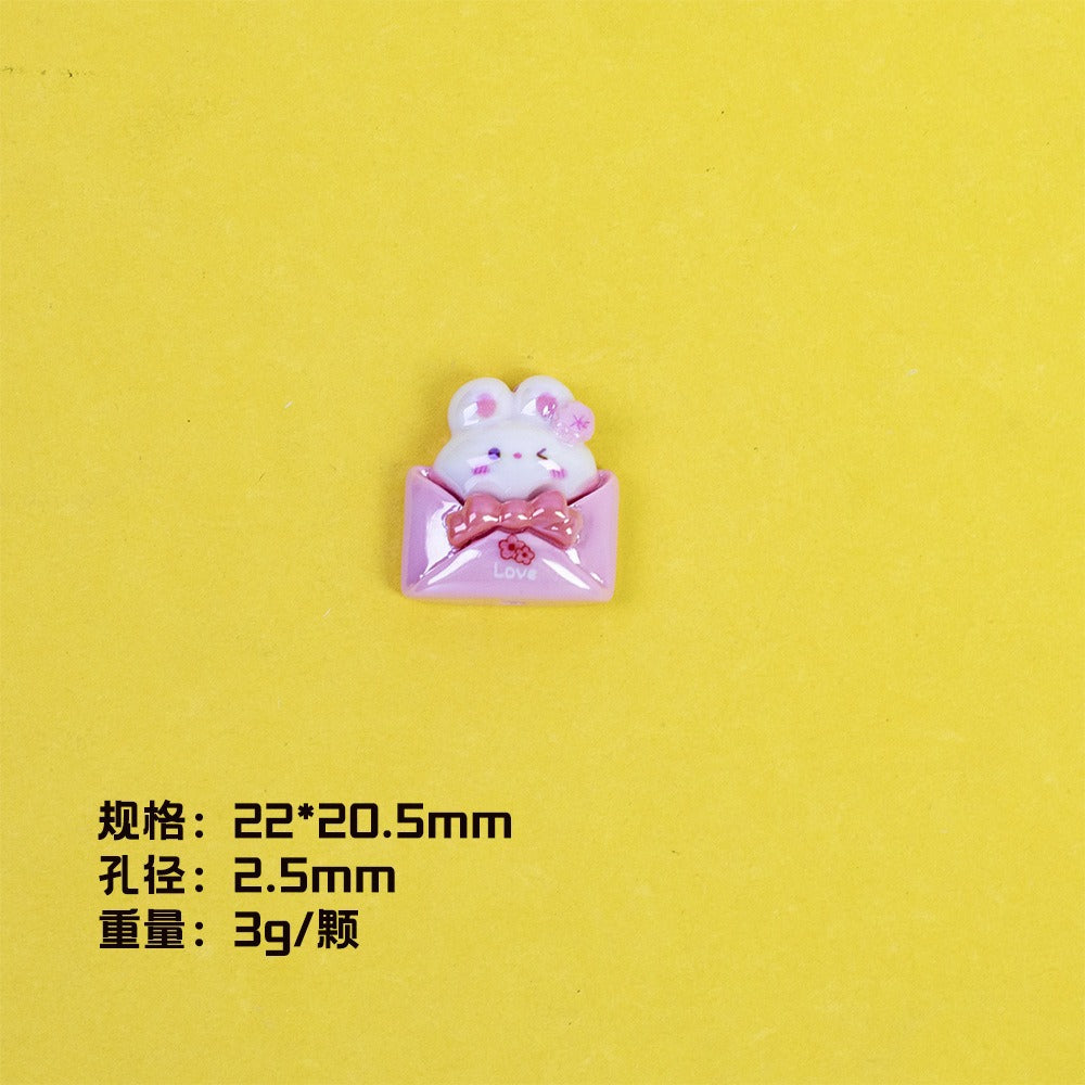 Plating Cute Bunny Donut and Envelope Resin Beads Glossy Pastel 10pcs 7
