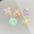Daisy Pattern Acrylic Square Beads 14mm Pastel Colors 10pcs