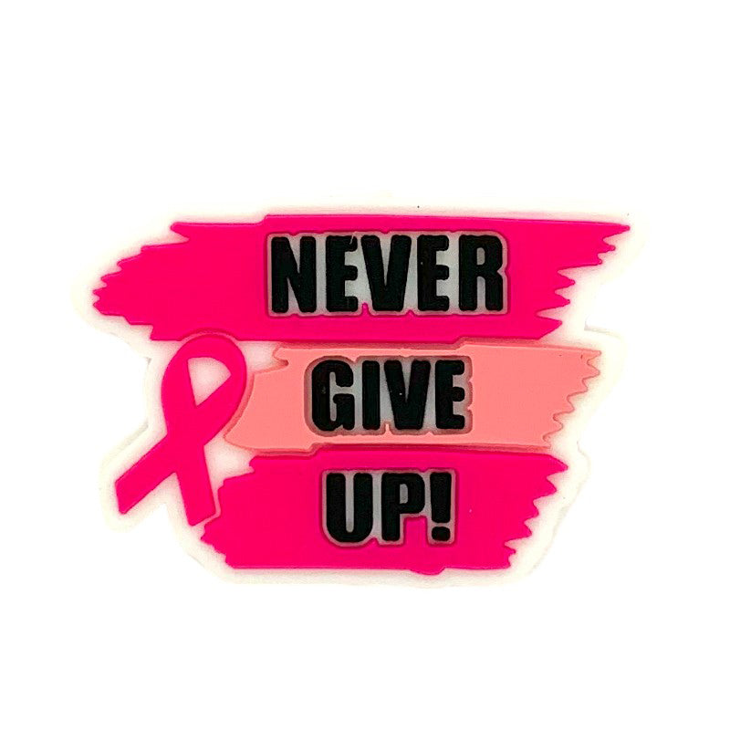 Silicone Focal Beads Motivational Never Give Up Pink Ribbon 20pcs