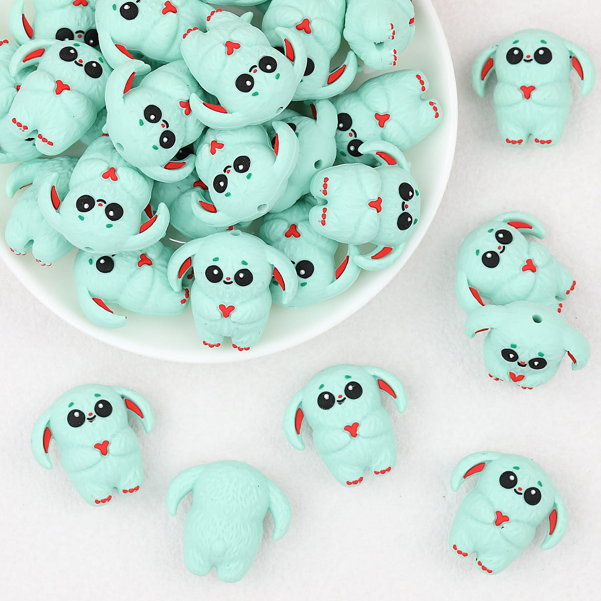 Mint Green 3D Monster Silicone Focal Beads 20pcs