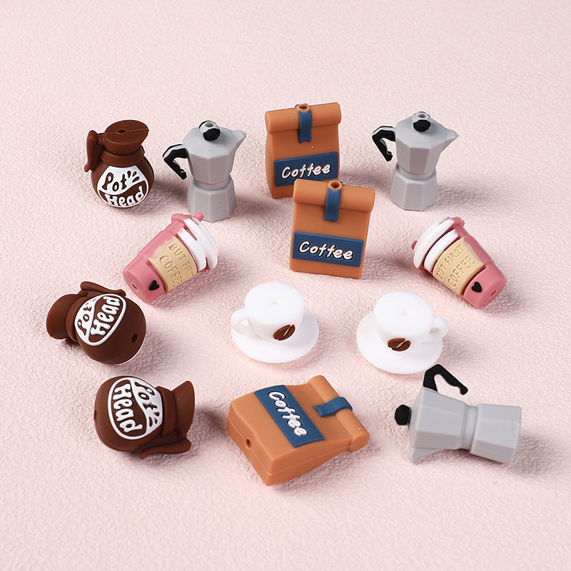 Silicone 3D Focal Beads Coffee Theme Coffee Pot Coffee Bag 20pcs 4