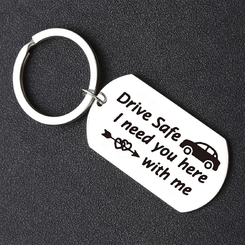 Stainless Steel Driving Safety Keychain Car Charm Engraved Drive Safe 2