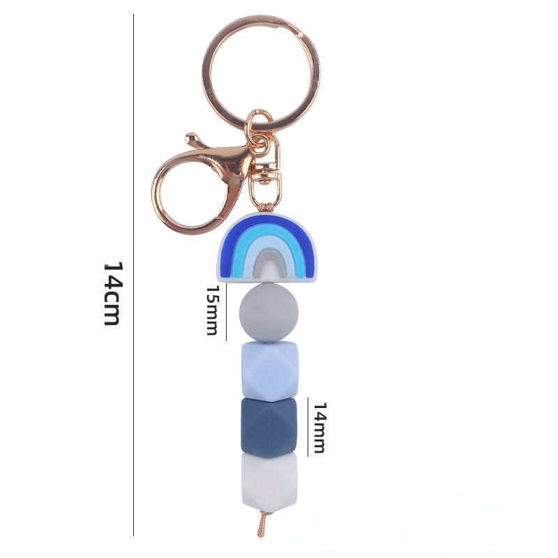 Rainbow Silicone Beaded Keychain with Gold Clasp 14cm 5