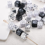 Plating Square Acrylic Beads 14mm Spot Plaid Mixed Colors 50pcs