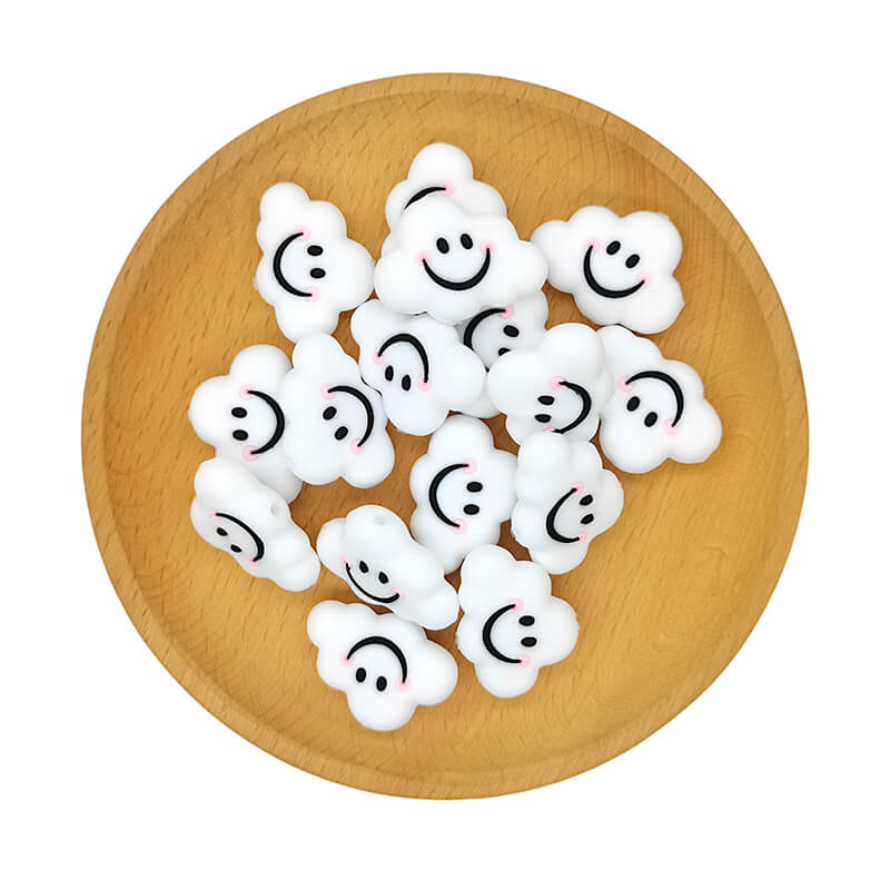 Silicone Focal Beads White Smiling Clouds Smiling Face Happy Expression 2