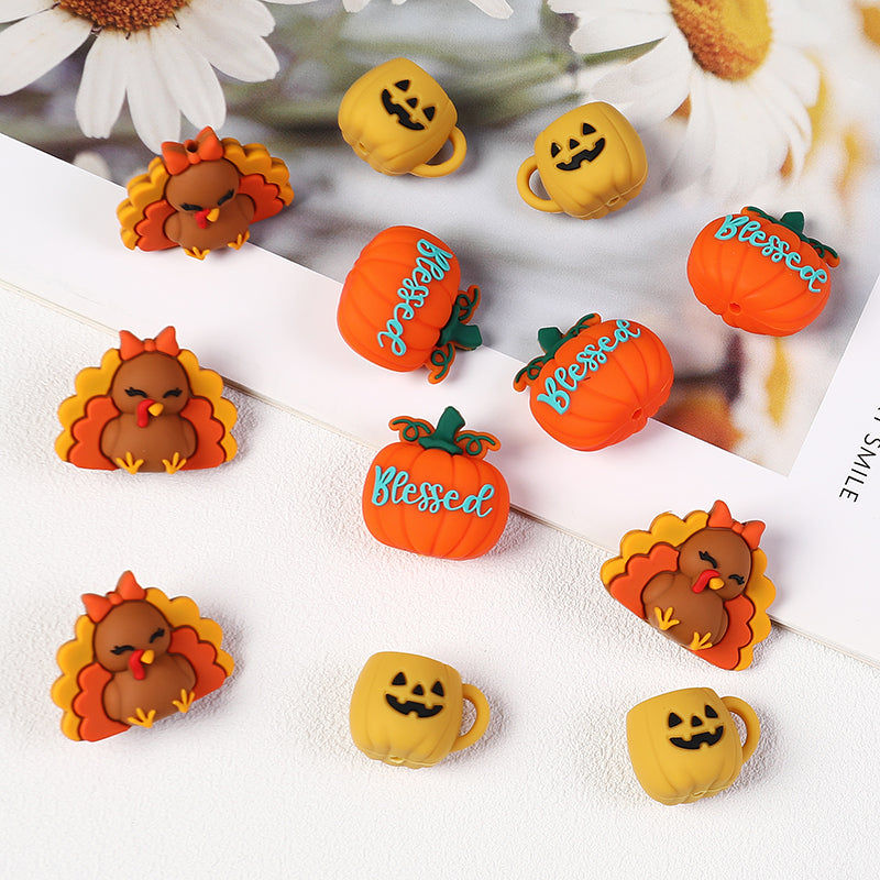 3D Thanksgiving Silicone Focal Beads Turkey Pumpkin Cup Design 20pcs 4