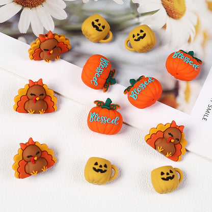 3D Thanksgiving Silicone Focal Beads Turkey Pumpkin Cup Design 20pcs 4