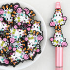 Pink Pumpkin silicone focal beads Wholesale, Halloween Ghost Flower Design