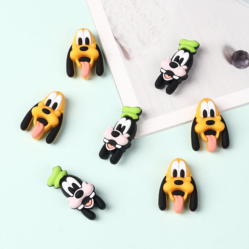 Silicone 3D Focal Beads Disney Pluto Goofy Head Green Hat Smiling Face 20Pcs 4