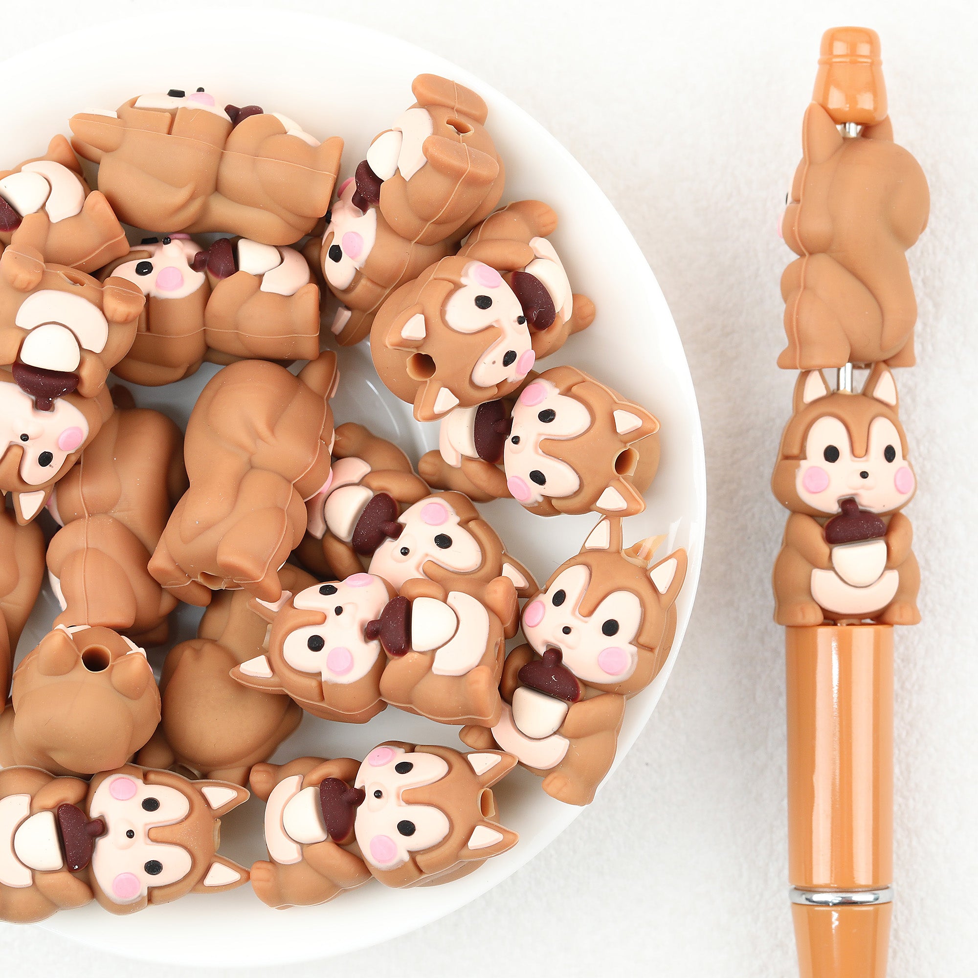  3D Blush Squirrel Silicone Focal Beads 20Pcs