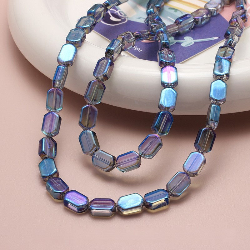 Electroplated Hexagon Glass Beads 10mm Transparent Iridescent 10pcs 23