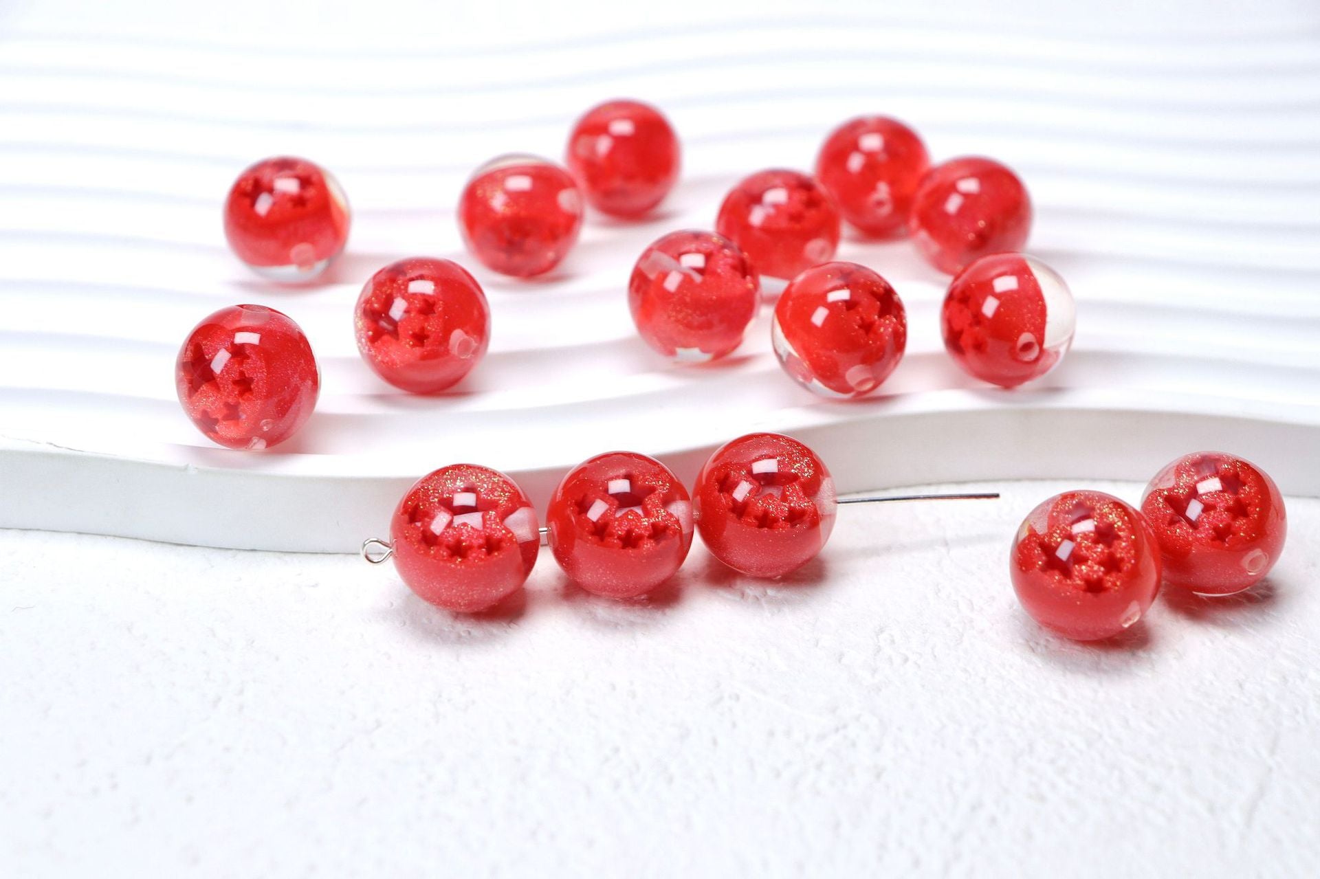 Sparkling Star Resin Round Beads 16mm 50pcs 12