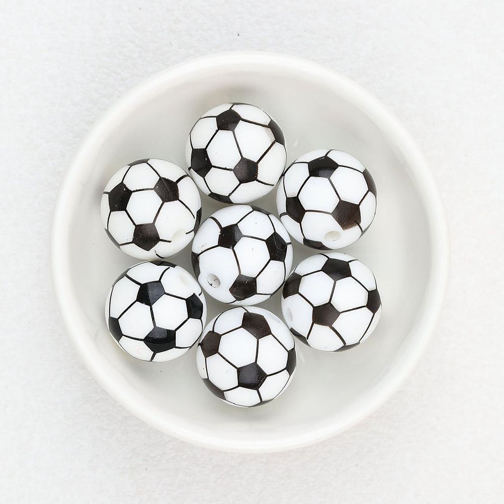 15mm Silicone Beads Sports Ball Printed Soccer Football Volleyball 10pcs - 15mm football beads