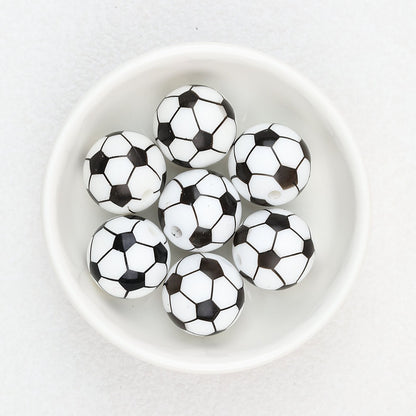 15mm Silicone Beads Sports Ball Printed Soccer Football Volleyball 10pcs - 15mm football beads