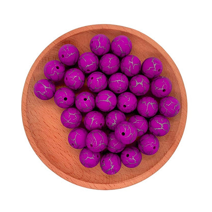 15mm Silicone Beads Crackle Printed Multi Color 50pcs 7