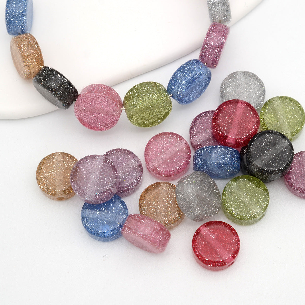 Glitter Flat Round Resin Beads 12mm Shiny Sparkle Colors 50pcs