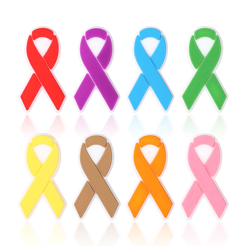 Silicone Focal Beads Awareness Ribbon Colorful Multi Color Ribbon 20pcs 6