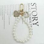 Pearl Heart Beaded Keychain with Gold Accents Elegant Charm 6