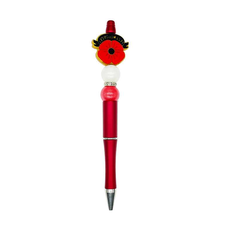 Silicone Focal Beads Red Poppy Lest We Forget Text Gold Outline 20pcs 3