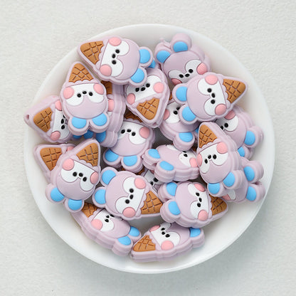 Cute Ice Cream and Animal Silicone Focal Beads 20 pcs - Light Purple