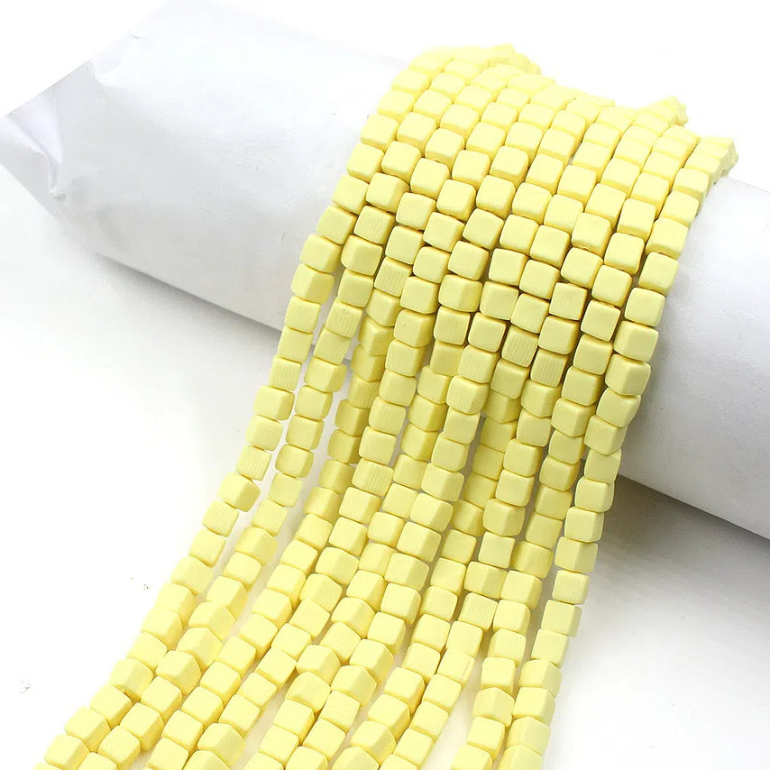 Cube Clay Beads 6mm Solid Color Polymer Matte Finish 10strands 6