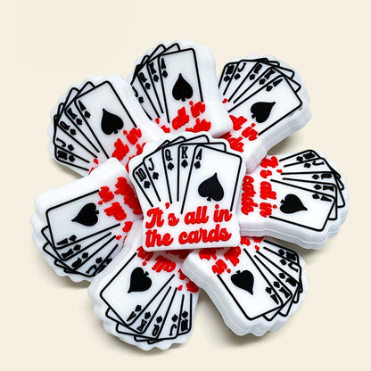 Silicone Focal Beads Poker Cards Red Script Black Spades 20pcs