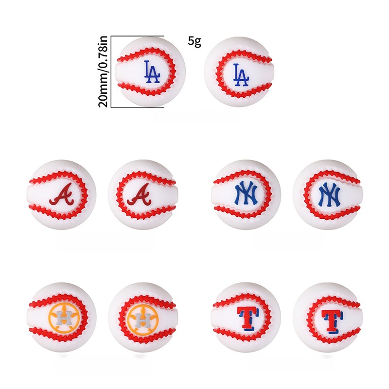 Silicone 3D Focal Beads Baseball Team Bright Red Stitches Team Initials 20pcs 9