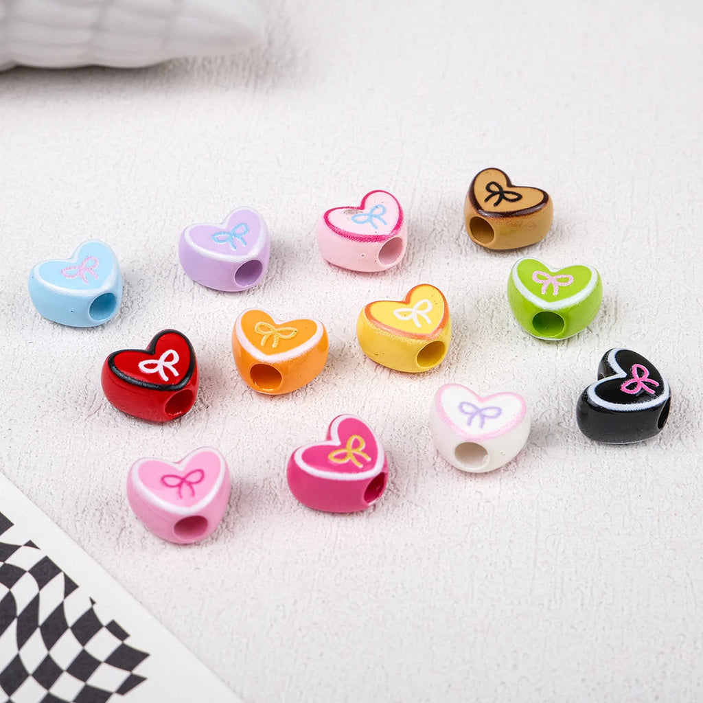 Bowknot Outline Heart Acrylic Beads 11mm 40pcs 2