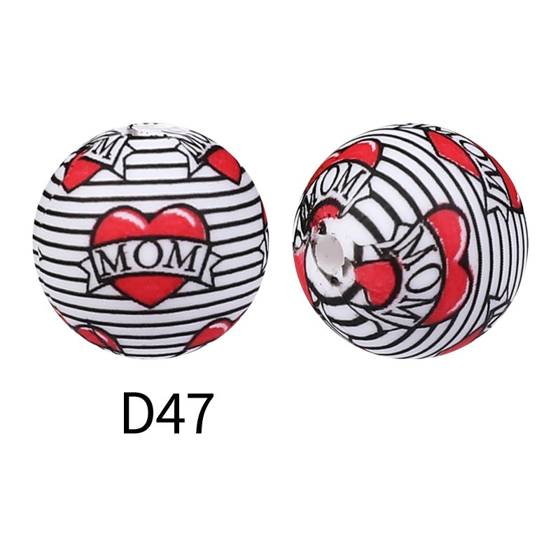 15mm Silicone Beads Rhombus Printed Design 50pcs 12