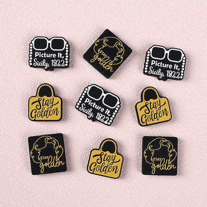 Silicone Focal Beads The Golden Girl Retro Black and Gold Designs 20pcs 6