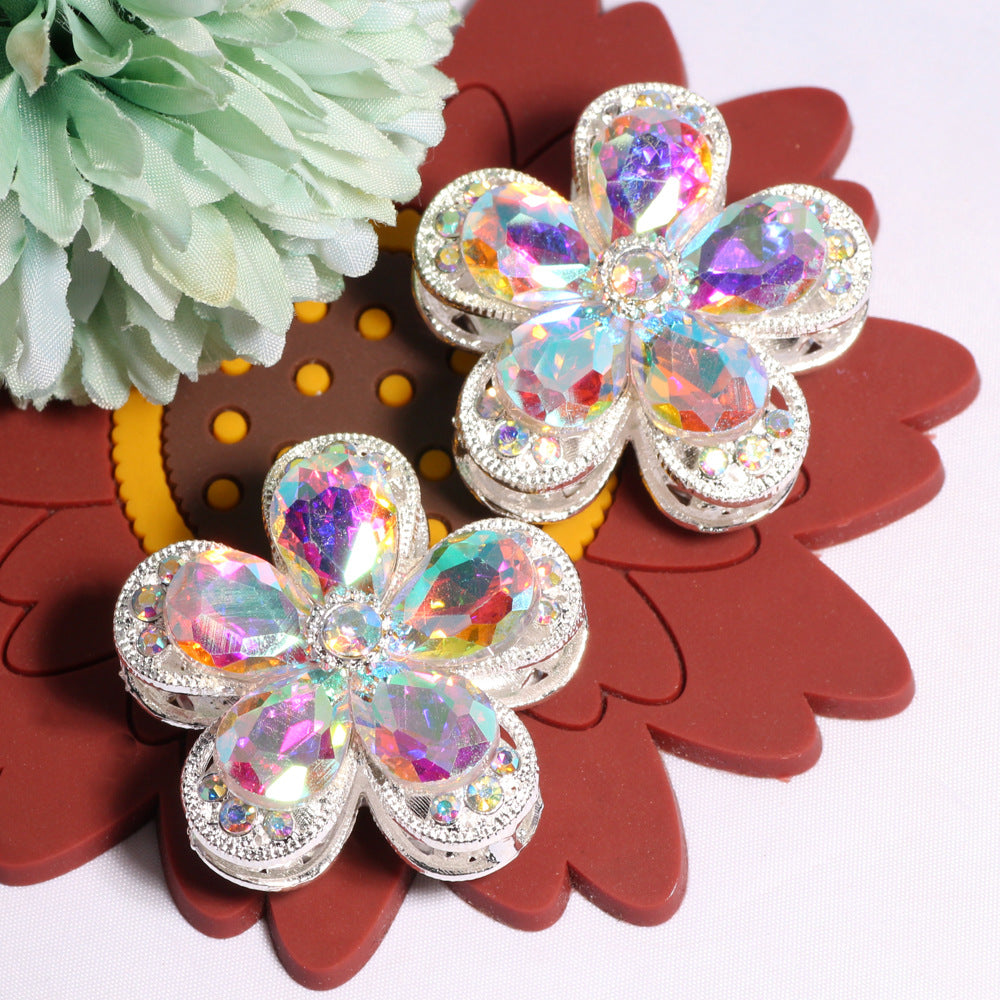 Double Layer 37mm Flower Rhinestone Beads with Alloy Base 2pcs 9