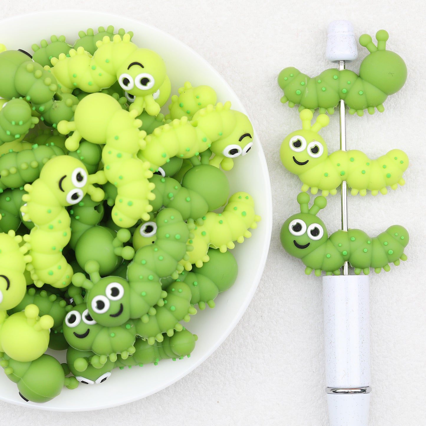 3D Cute Caterpillar Silicone Focal Beads 20 Pcs