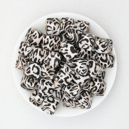 13.5mm Square Leopard Print Silicone Beads 50pcs 8