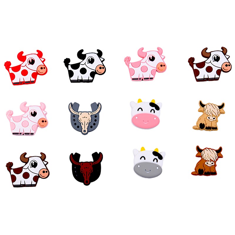 Silicone Focal Beads Highland Cow Colorful Cartoon Heads 20pcs