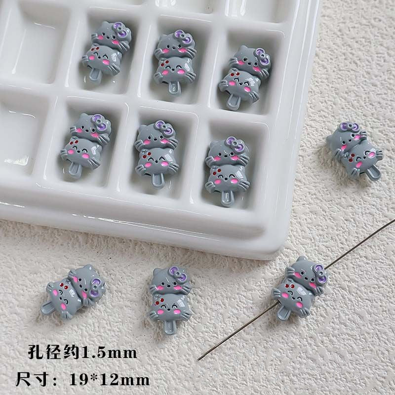 Double Kitty Stack Metal Beads 19mm Painted Alloy 10pcs 9