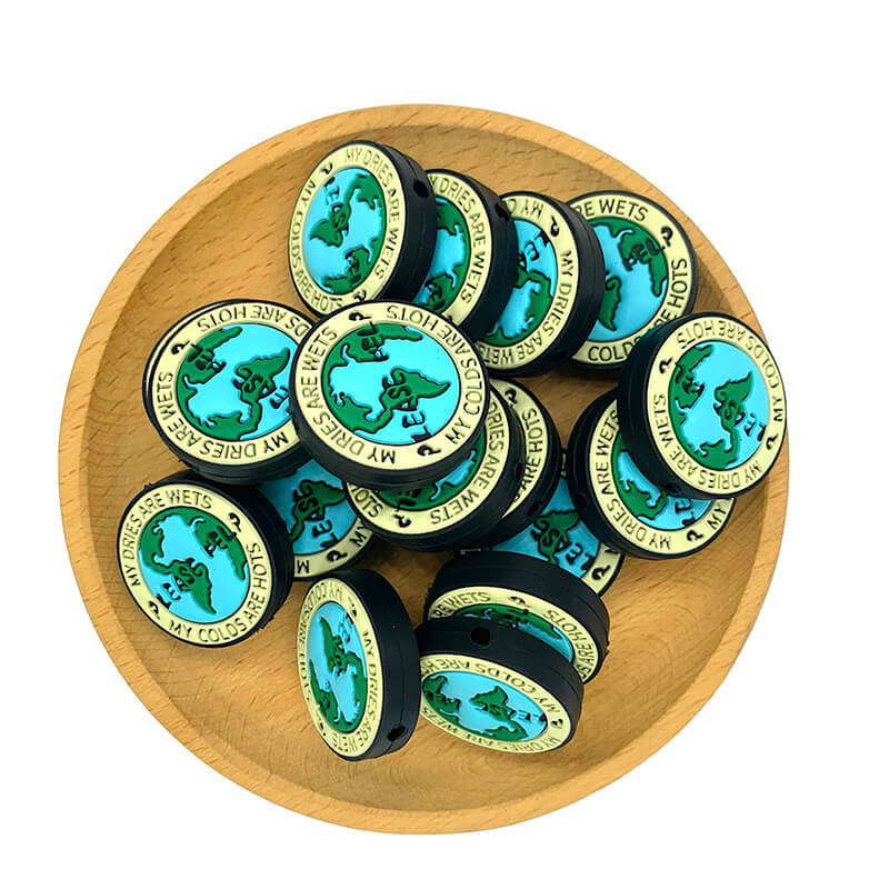 Silicone Focal Beads Earth Theme Circular Text Design 2