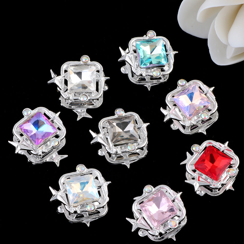 Rhinestone Alloy Star Frame Square Beads 23mm 5pcs 3