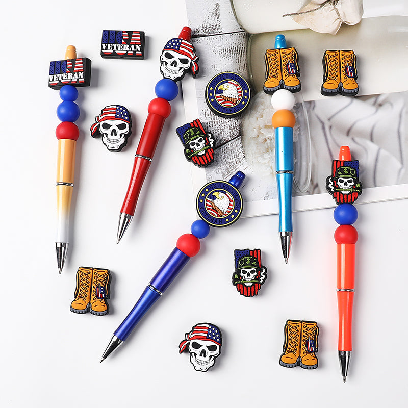 Silicone Focal Beads USA Veterans USA Skeleton Flag Front View 20Pcs 8