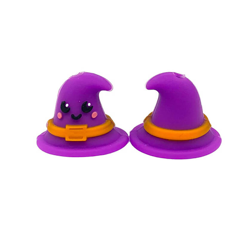 Silicone 3D Focal Beads Witch Hat Purple With Orange Buckle