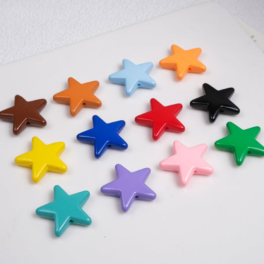 Painted Star Acrylic Beads 21mm Bright Colored Baking Finish 100pcs 2