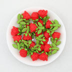 Red Rose 3D Silicone Focal Beads with Green Leaves 20pcs