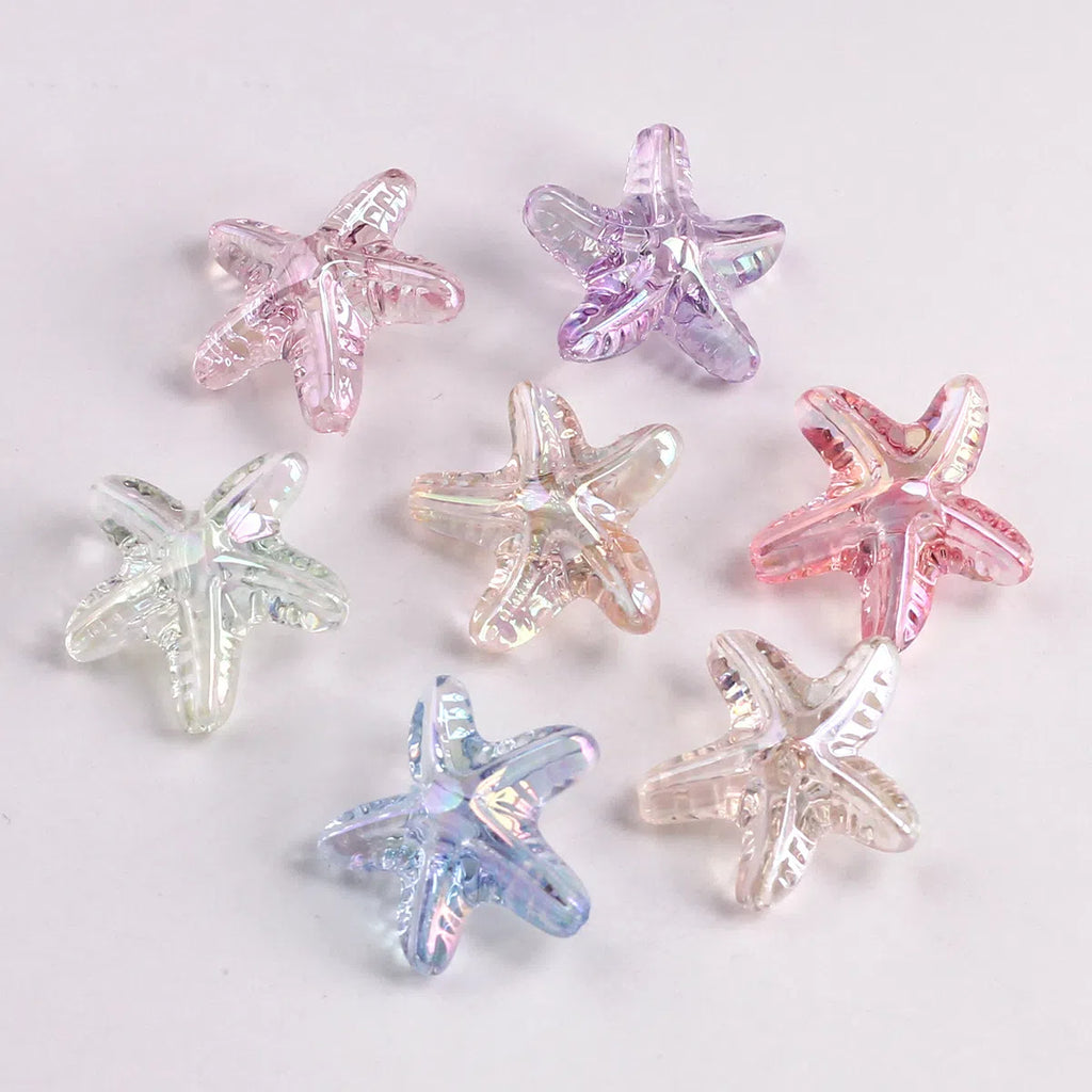 Plating Transparent Starfish Acrylic Beads 19mm Assorted Colors 100pcs