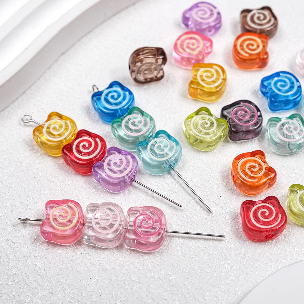 Clear Bear Biscuit Acrylic Beads 12mm Translucent Swirl 50pcs