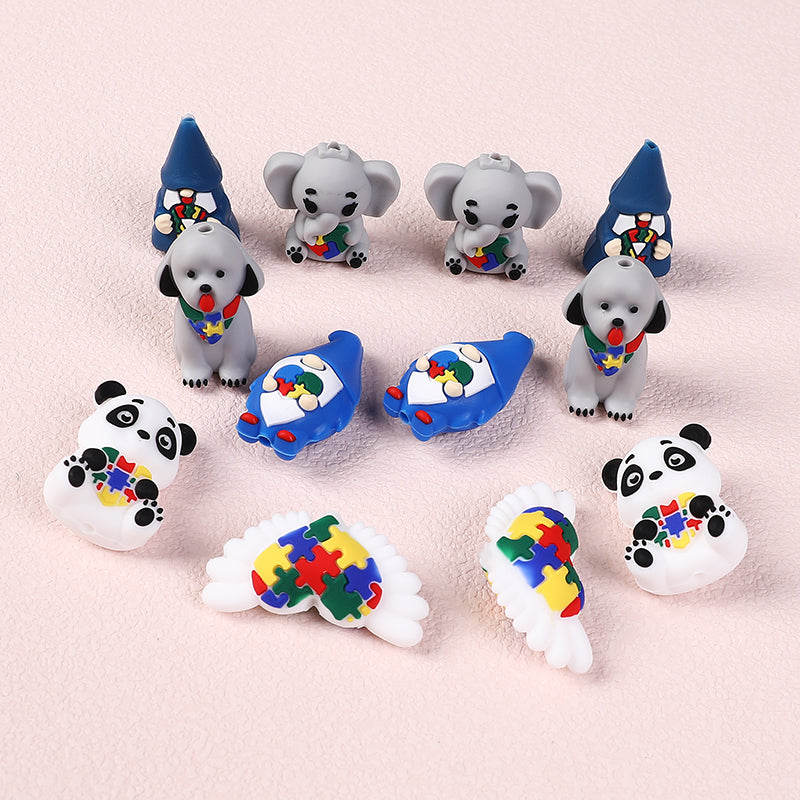 Silicone 3D Focal Beads Autism Pet Love Puzzle Pattern Puppies Panda 4