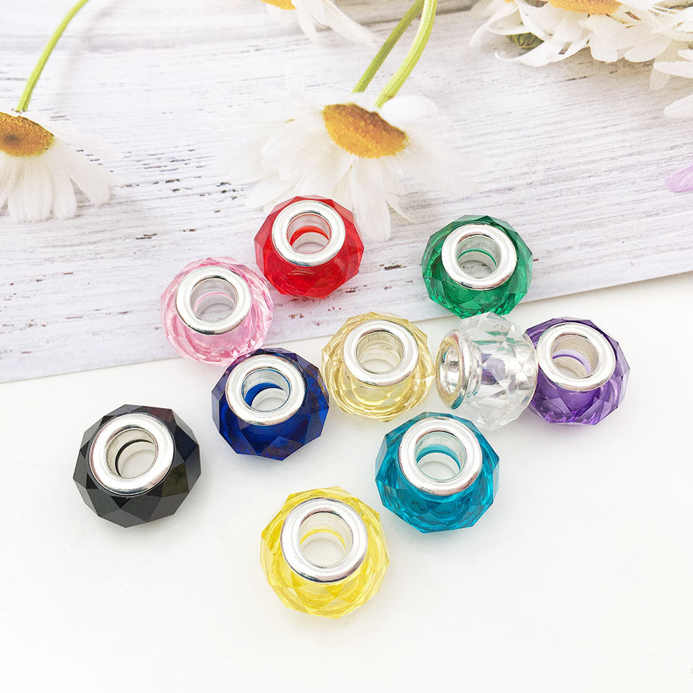 Acrylic Faceted Spacer Beads 14mm Transparent Large Hole 50pcs 19