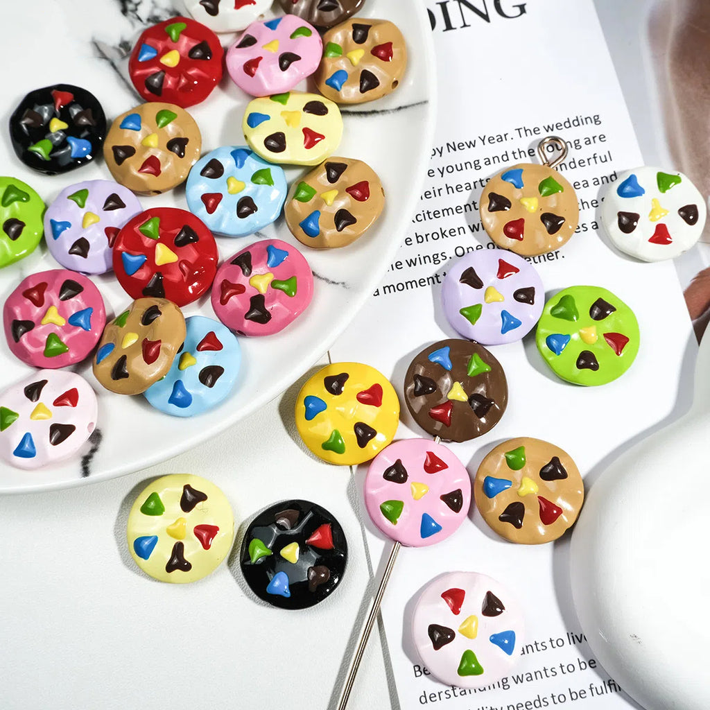 Painted Cookies Acrylic Beads 25mm Colorful Baking Design 50pcs 2